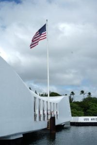 The USS Arizona Memorial. The memorial marks the resting place of 1,102 of the 1,177 sailors and Marines killed on the USS Arizona during the attack on Pearl Harbor. 